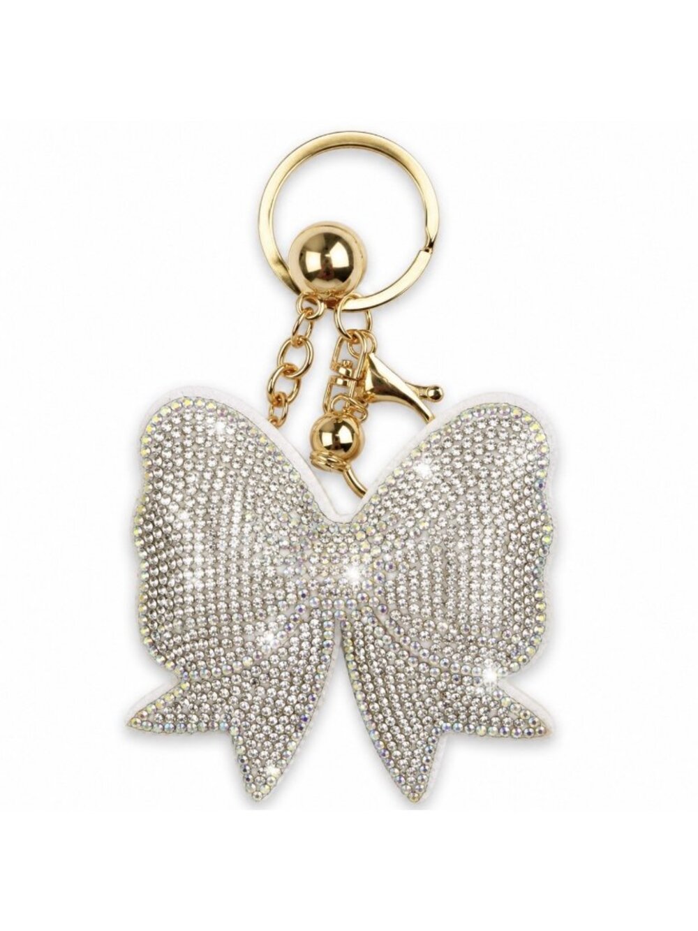 Chunky Puffy Silver Bow Rhinestone Bling Bag Purse Backpack Charm Keychain NEW